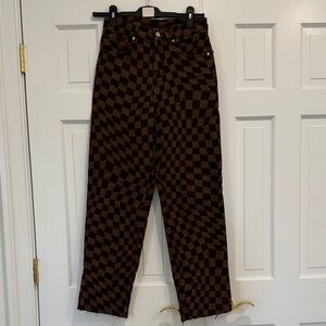 H&M Brown Checkered Women Jeans